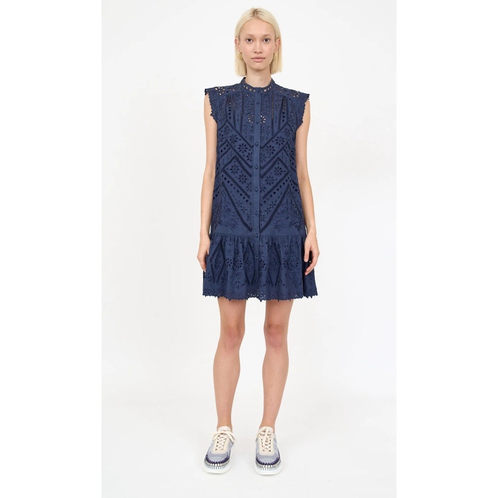 CHRISTY LYNN Lucie Dress in Navy Blue Eyelet *Belt Missing* Sz Small  Western